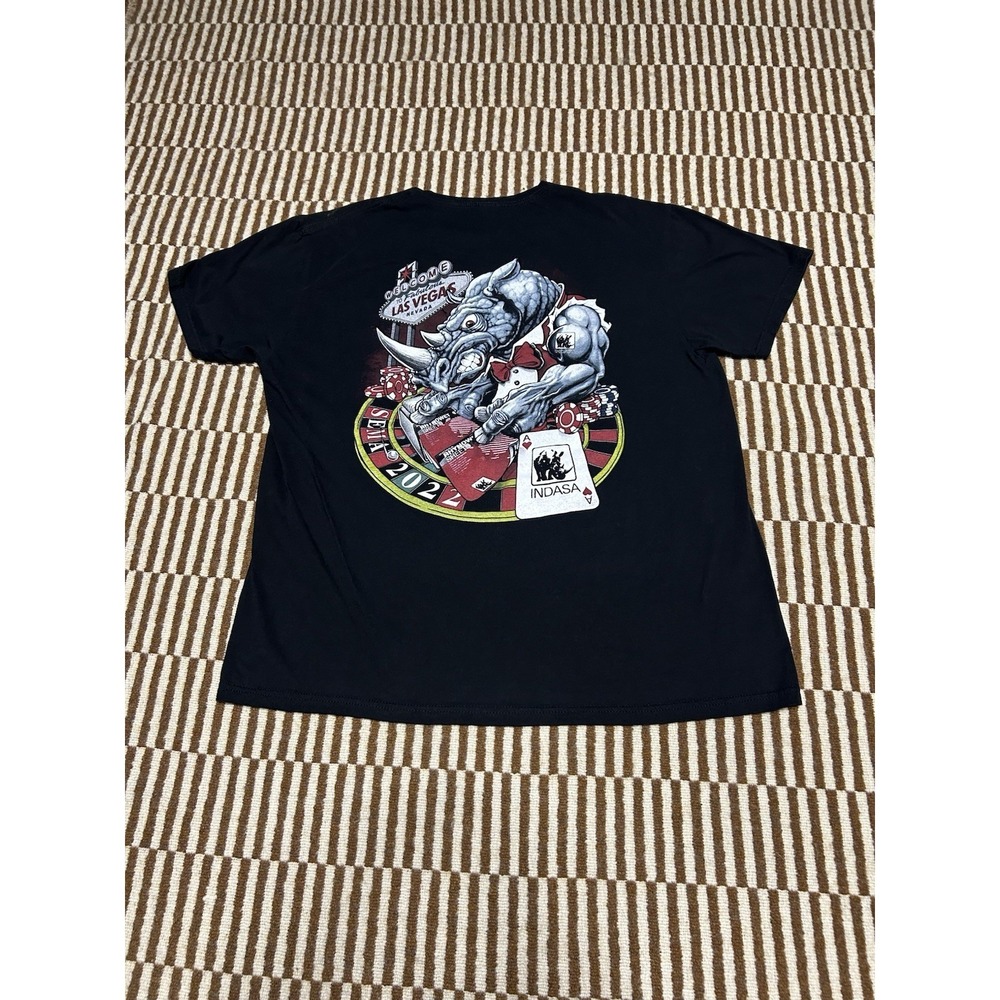 Y2K INDASA Casino 2002 Las Vegas Rhino Graphic T Shirt Mens XL Black